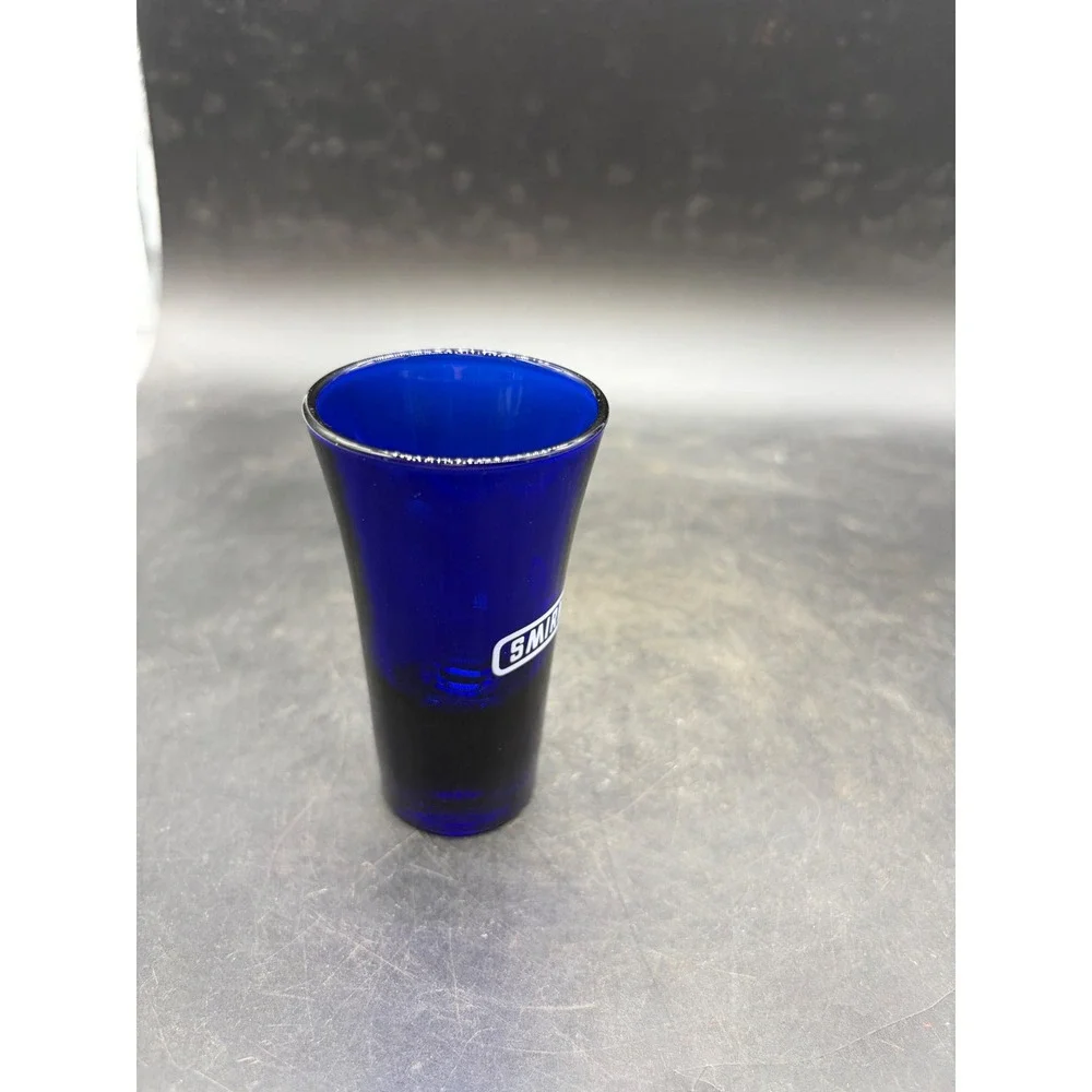 Smirnoff Vodka Cobalt Blue Glass Shot Glass Barware Collectible Logo